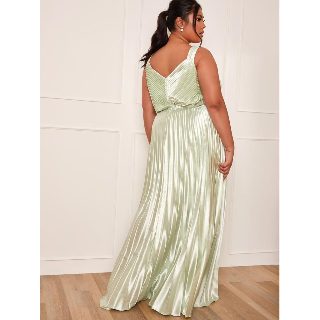 Chi Chi Plus Size Satin Cami Strap Pleated Maxi Dress - Mint - Beales department store