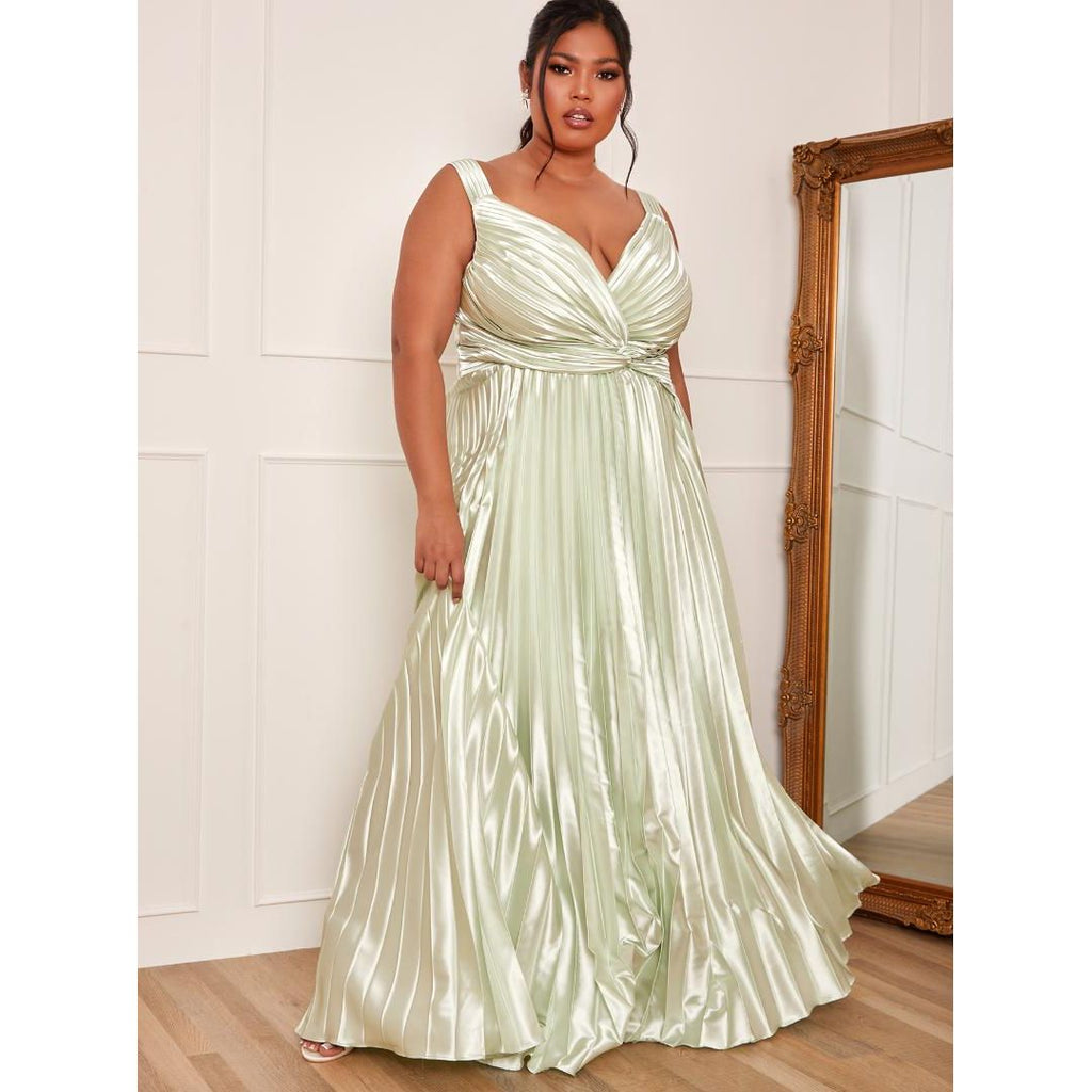 Chi Chi Plus Size Satin Cami Strap Pleated Maxi Dress - Mint - Beales department store