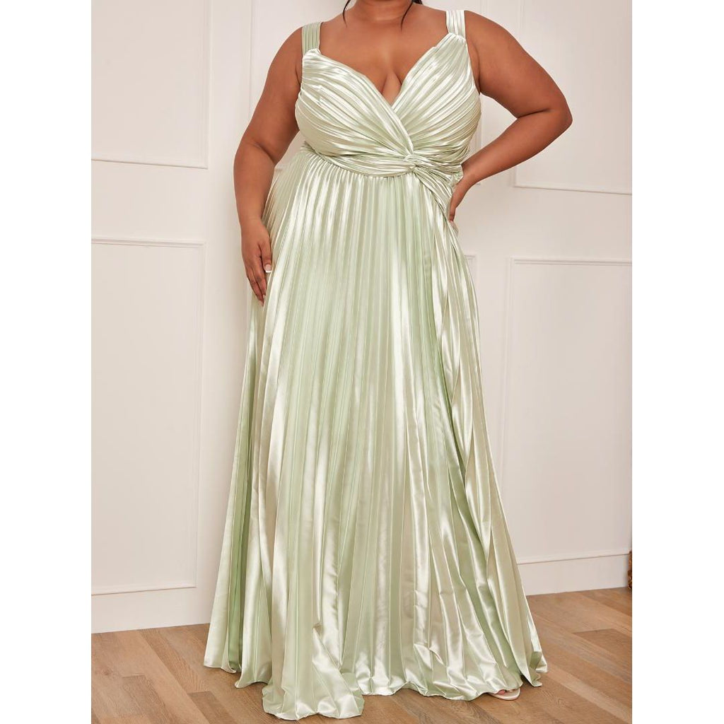 Chi Chi Plus Size Satin Cami Strap Pleated Maxi Dress - Mint - Beales department store