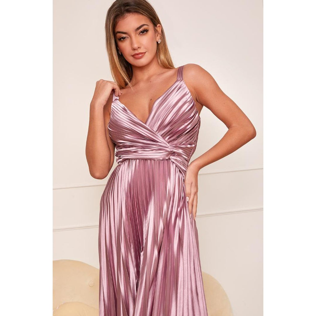 Chi Chi Satin Cami Strap Pleated Maxi Dress - Lilac - Beales department store