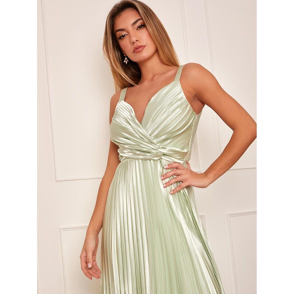 Chi Chi Satin Cami Strap Pleated Maxi Dress - Mint - Beales department store