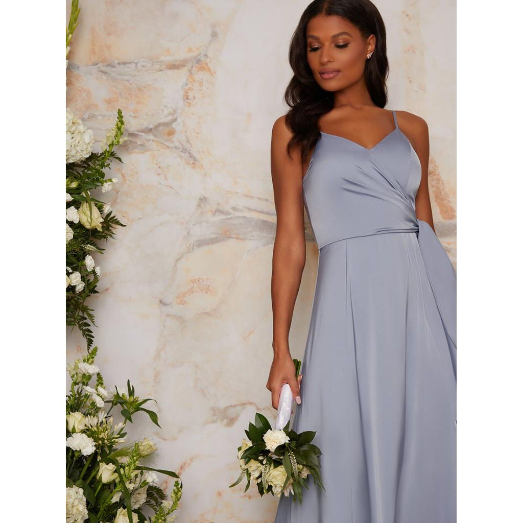 Chi Chi Satin Finish Drape Maxi Dress - Blue - Beales department store