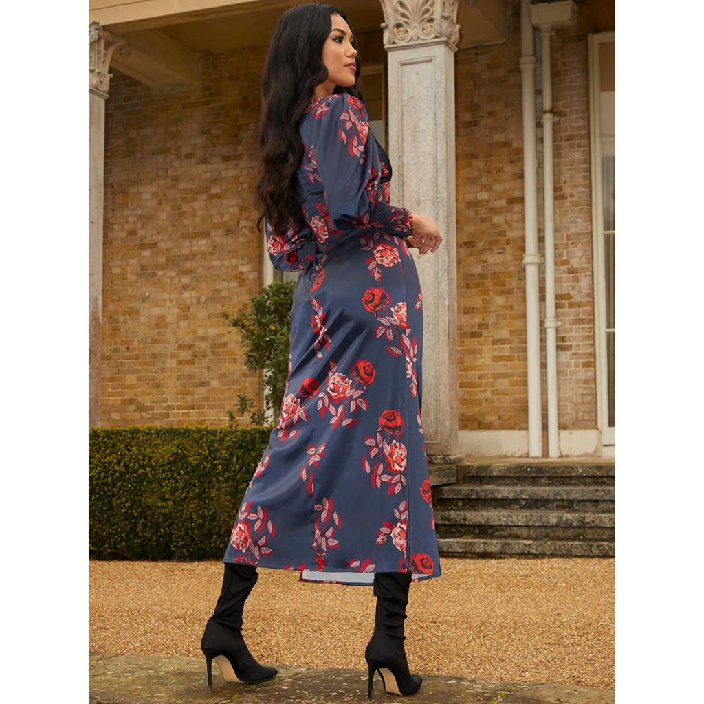 Chi Chi Twist Bodice Floral Maxi Dress - Navy - Beales department store