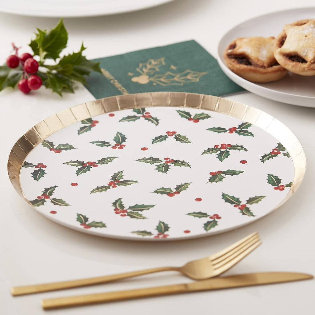 Christmas Holly Leaf Paper Party Plates - Beales department store