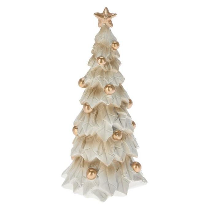 Christmas Tree 8x8x16cm Cream With Gold Berries Plain - Beales department store