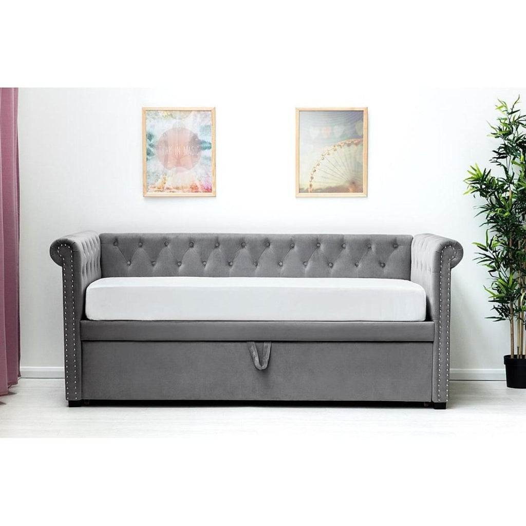 Clarendon Grey Velvet Fabric Day Bed With Trundle - Beales department store