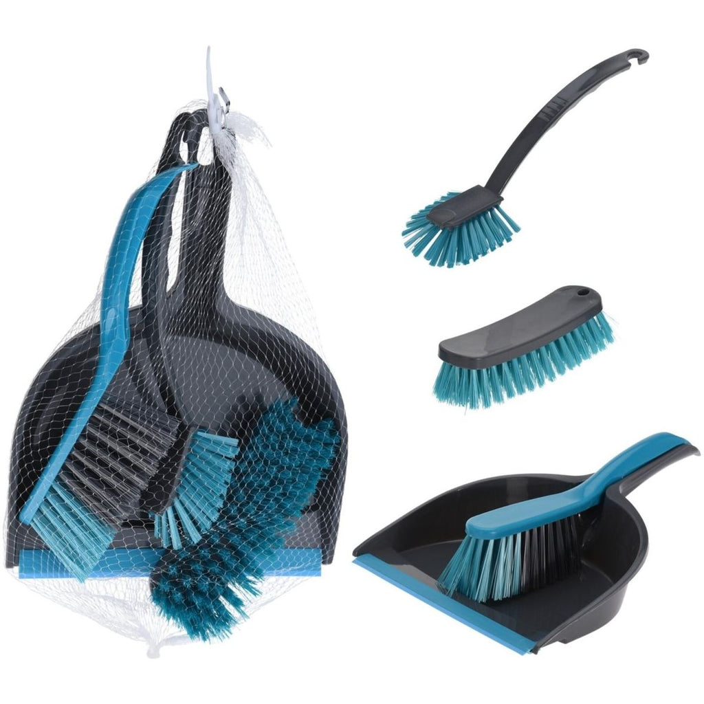 Cleaning Set 4 Piece - Grey/Turquoise - Beales department store