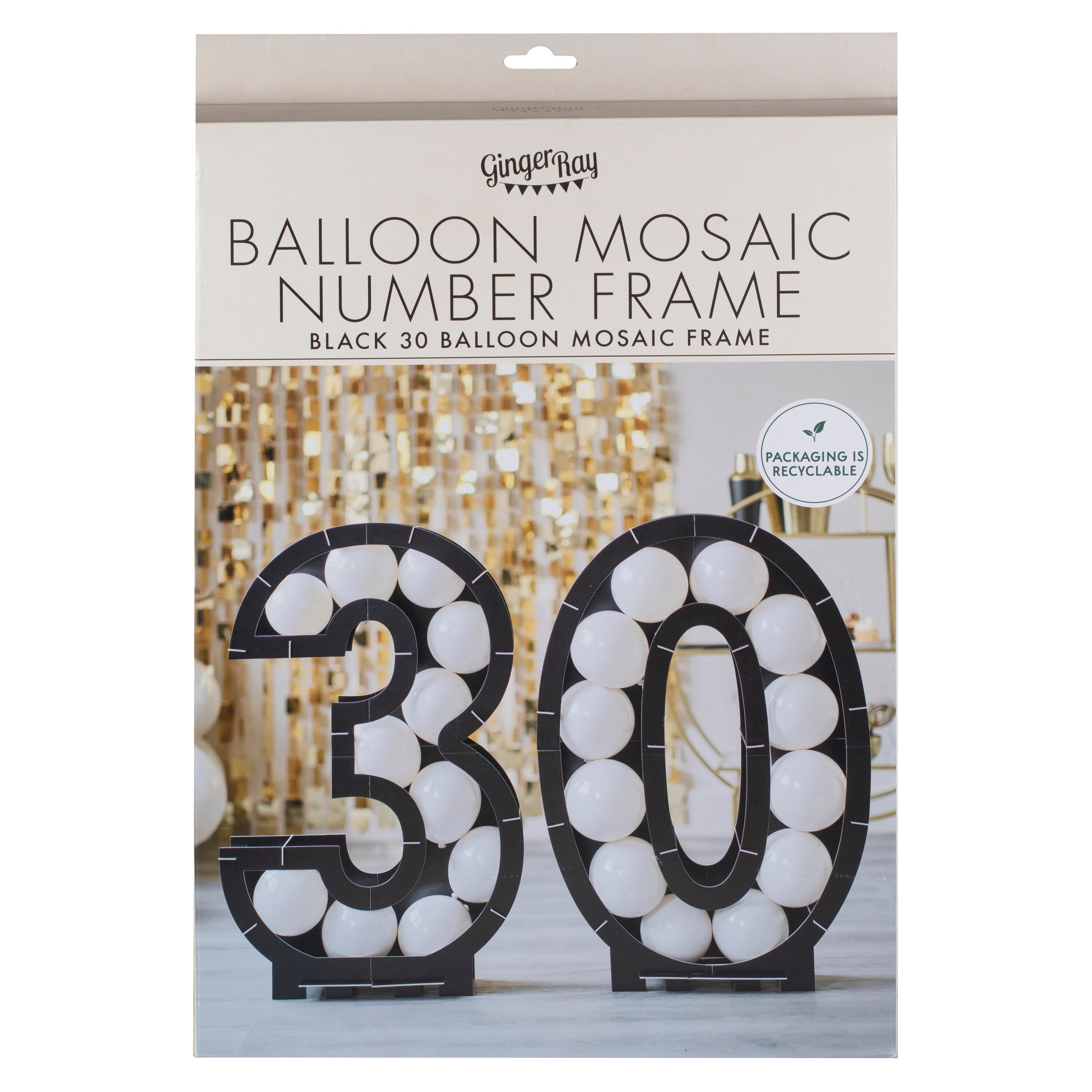 Black 30th Balloon Mosaic Frame Decoration- 4 Inner Pack