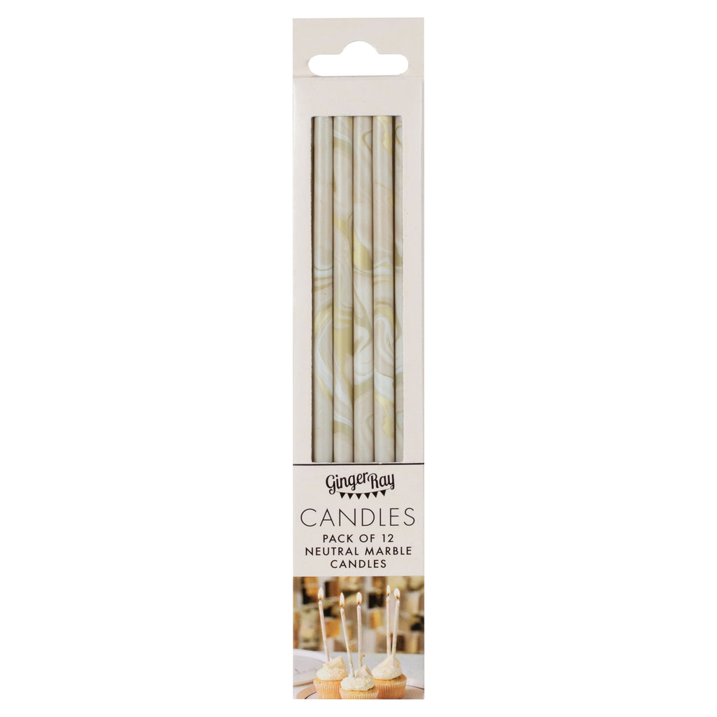 Nude and Champagne Gold Tall Marble Birthday Cake Candles- 5 Inner Pack