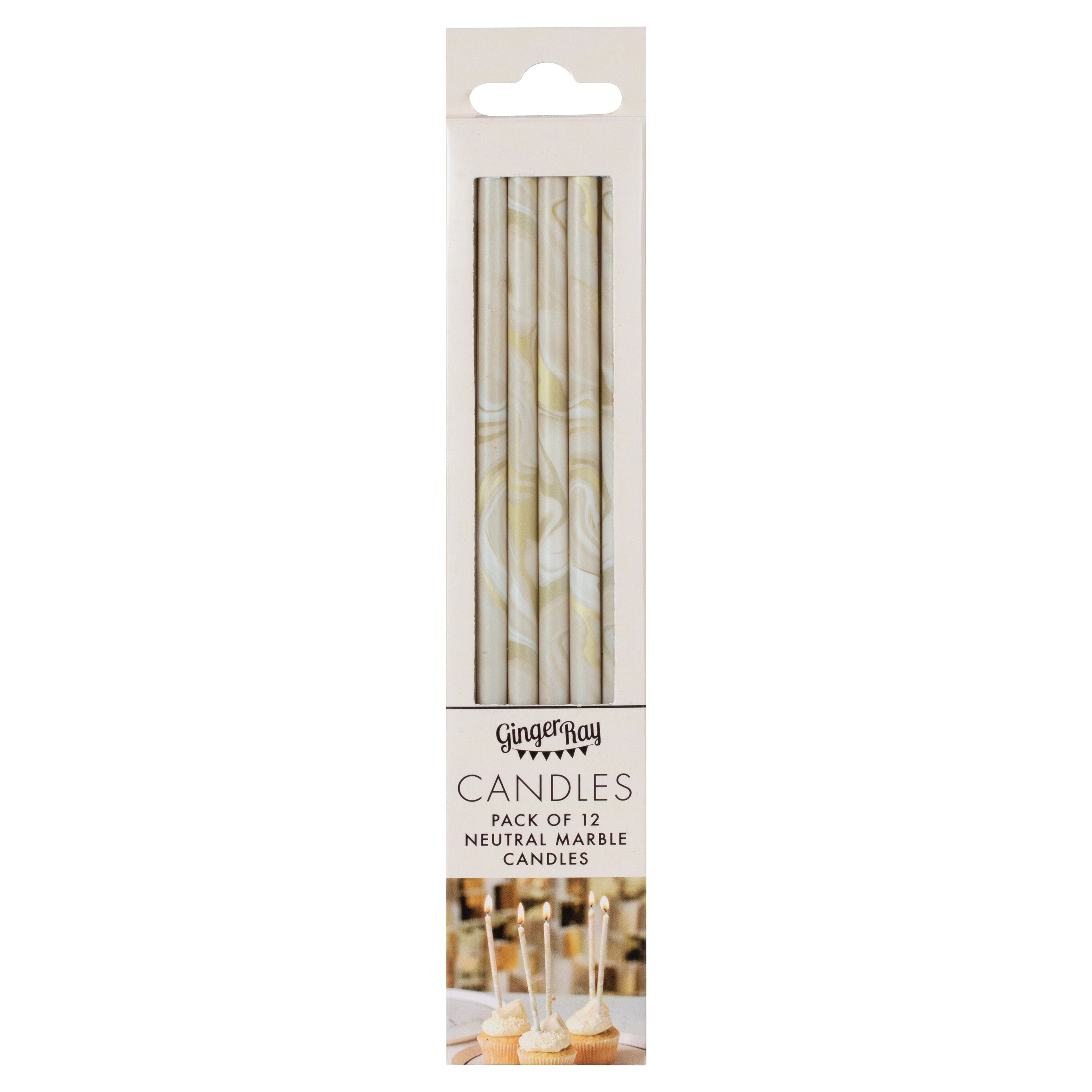 Nude and Champagne Gold Tall Marble Birthday Cake Candles- 5 Inner Pack