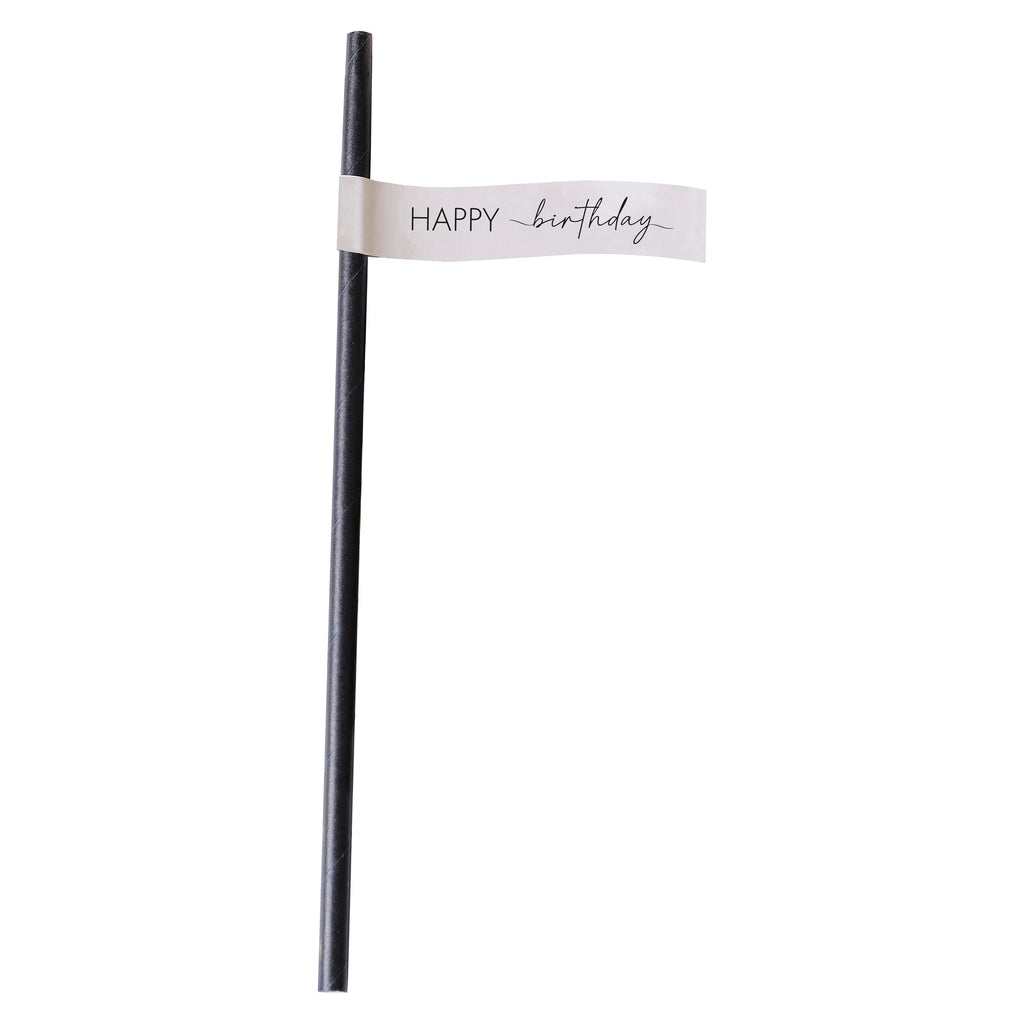 Nude and Black Happy Birthday Paper Straws- 5 Inner Pack