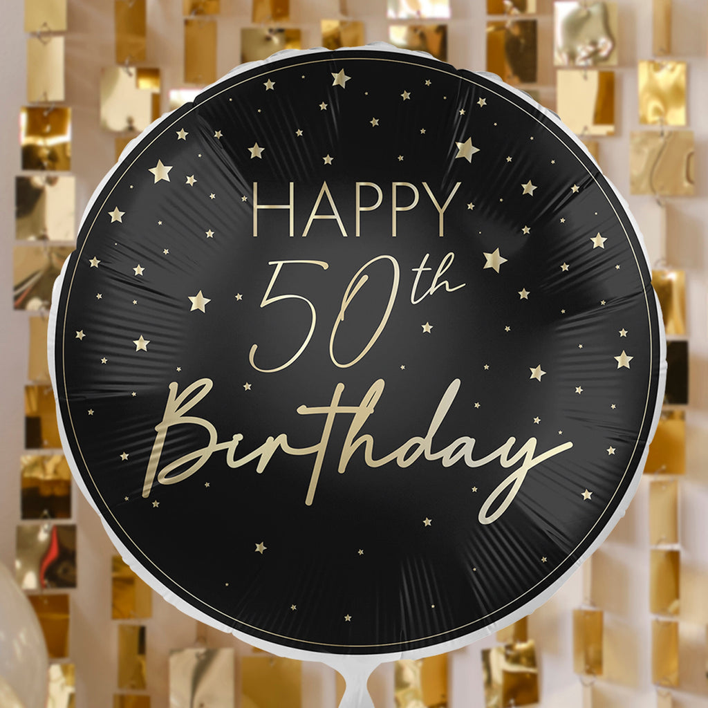 Black & Gold 50th Birthday Balloon- 5 Inner Pack
