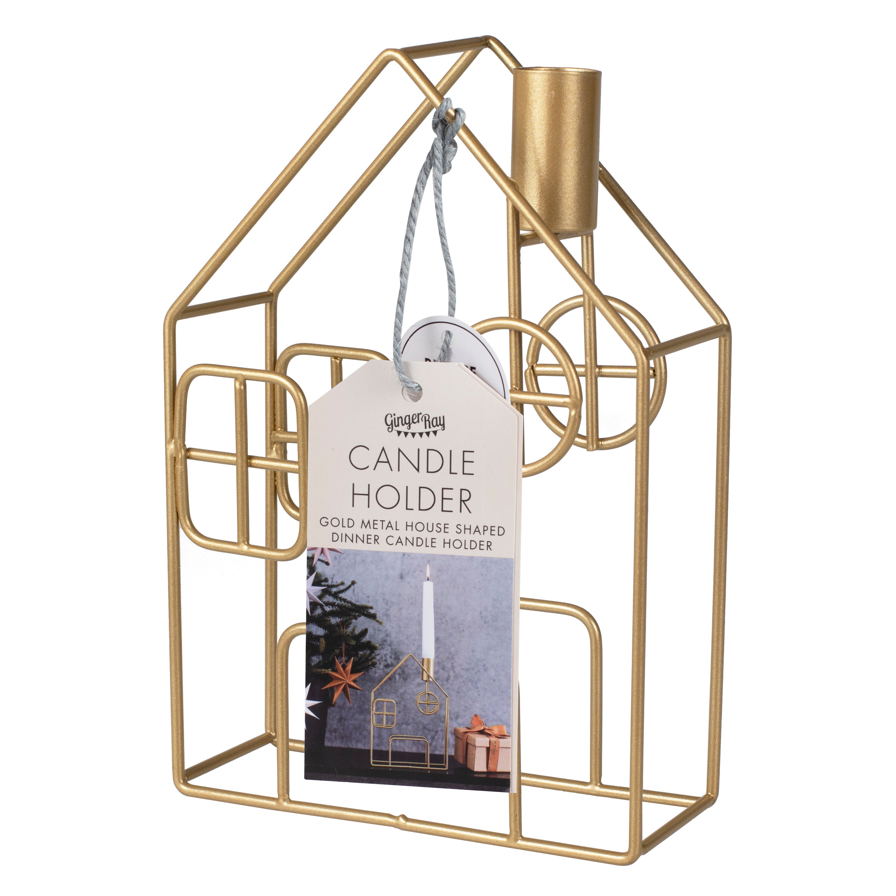 Gold Metal House Christmas Candle Holder- 10 Inner Pack