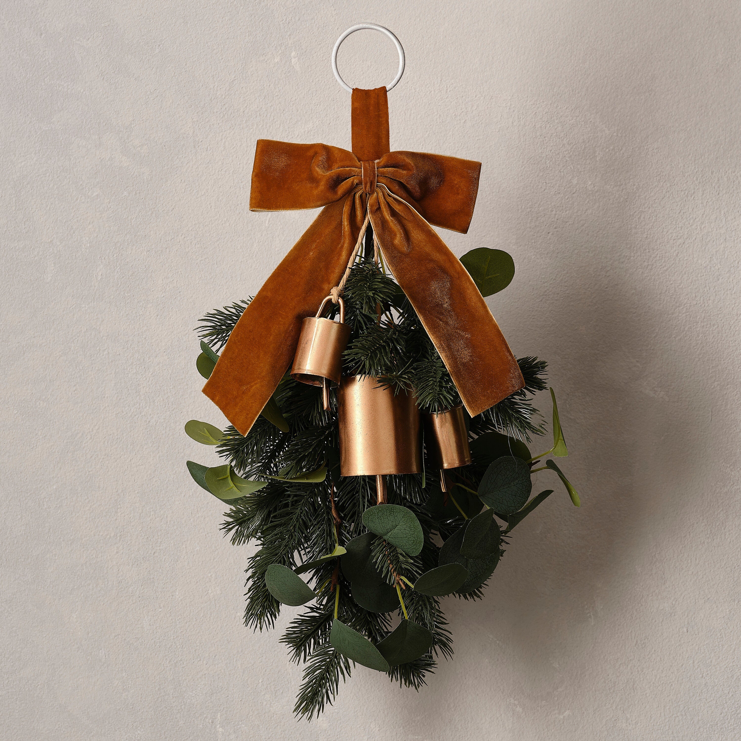 Foliage Christmas Door Swag with Velvet Ribbon & Bells- 5 Inner Pack