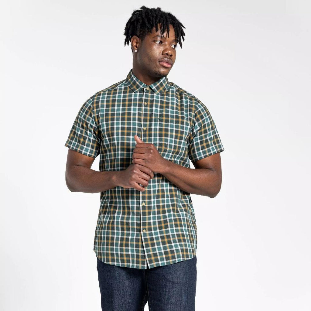 Craghoppers Men's Menlo Short Sleeved Shirt - Spruce Green Check - Beales department store