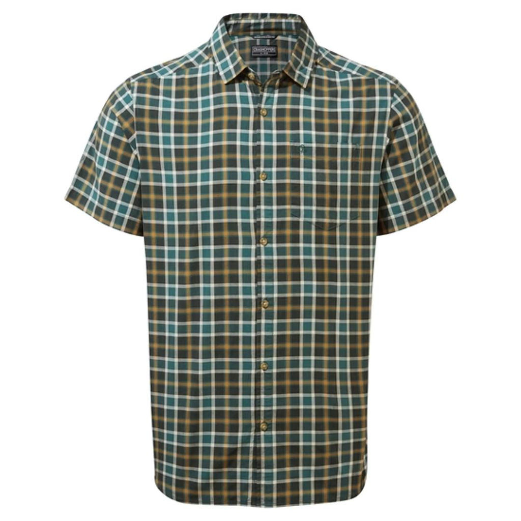 Craghoppers Men's Menlo Short Sleeved Shirt - Spruce Green Check - Beales department store