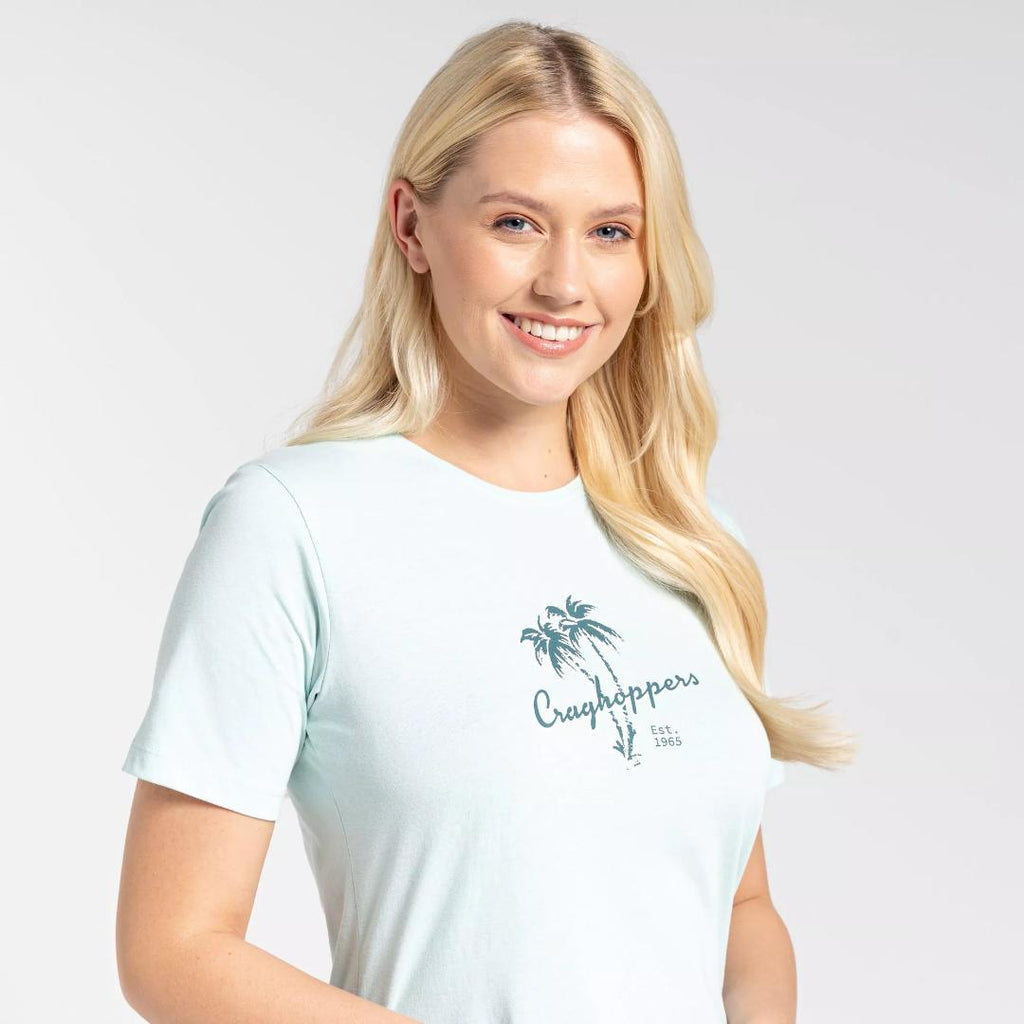 Craghoppers Women's Ally Short Sleeved T-Shirt - Poolside Green Palm Tree - Beales department store
