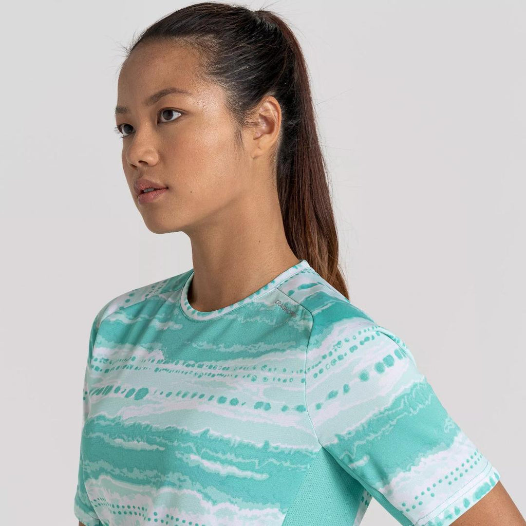 Craghoppers Women's Dynamic Pro Short Sleeve T - Shirt - Ocean Green Print - Beales department store