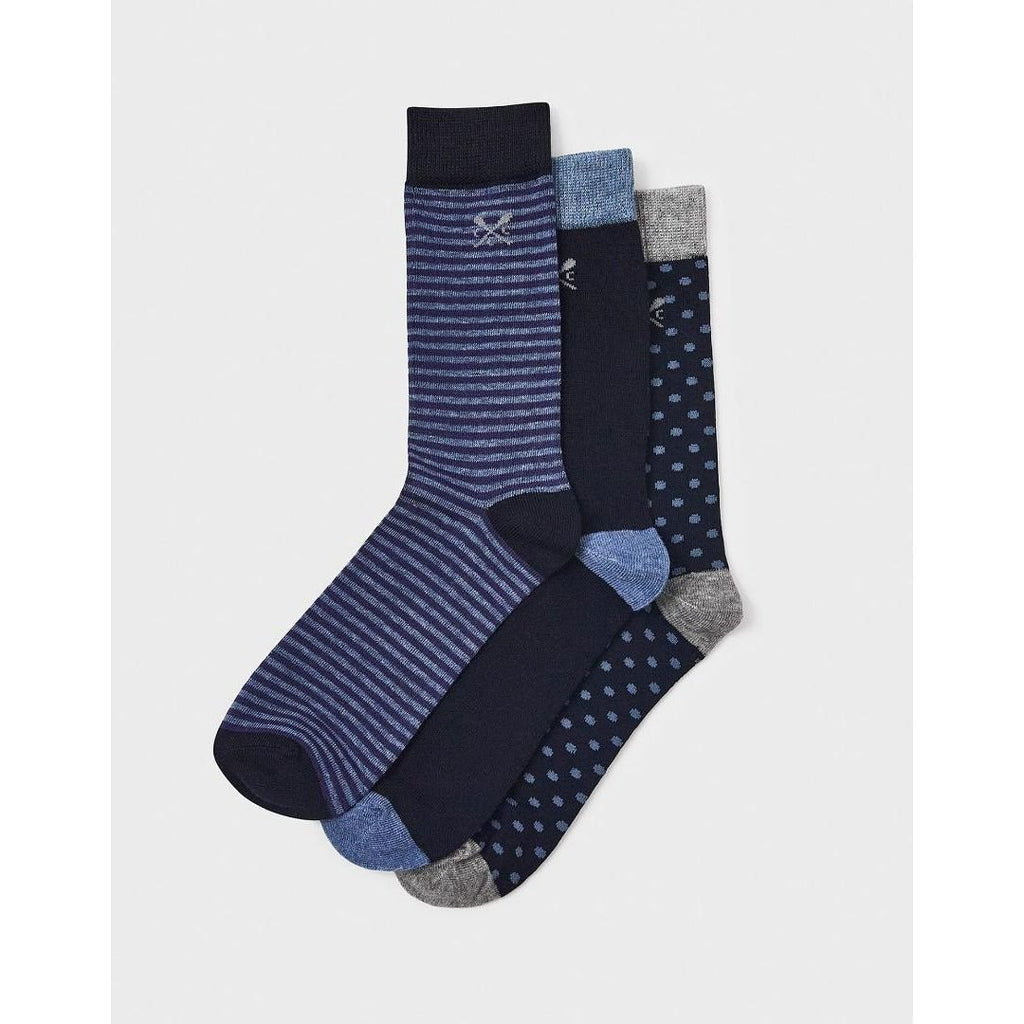 Crew Clothing 3 Pack Bamboo Socks - Spots & Stripes - Beales department store