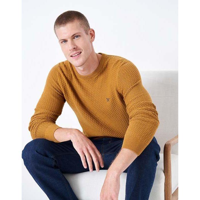 Crew Clothing Breakwater Organic Cotton Crew Neck Jumper - Cashew Marl - Beales department store