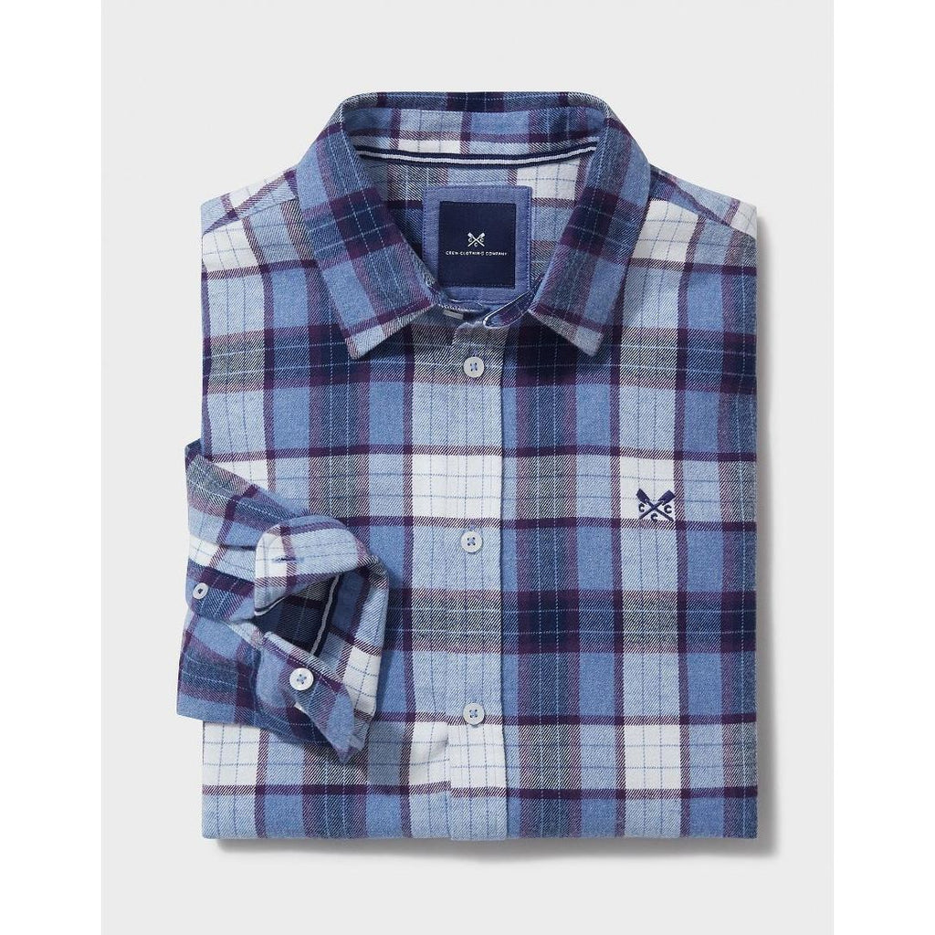 Crew Clothing Brushed Flannel Check Shirt - Blue Purple - Beales department store