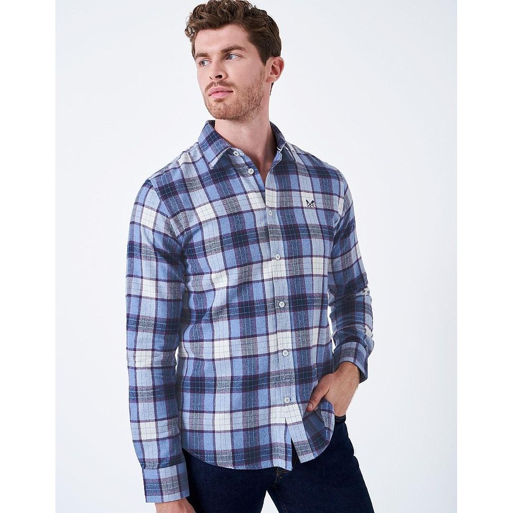 Crew Clothing Brushed Flannel Check Shirt - Blue Purple - Beales department store