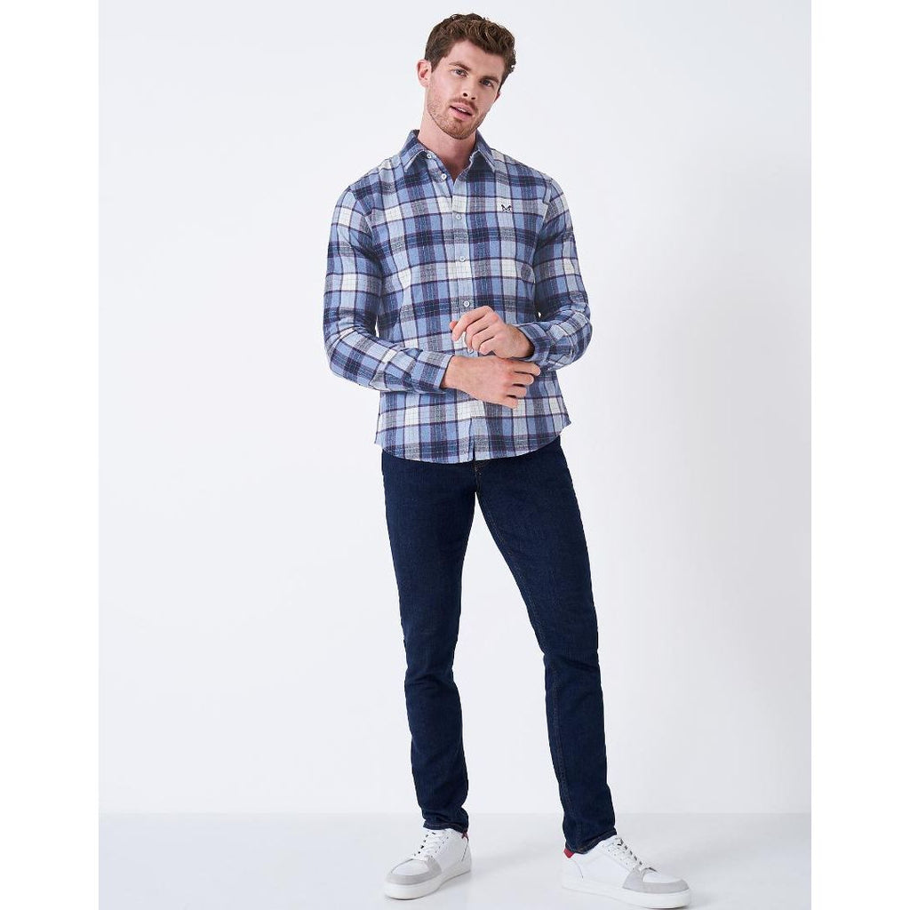 Crew Clothing Brushed Flannel Check Shirt - Blue Purple - Beales department store