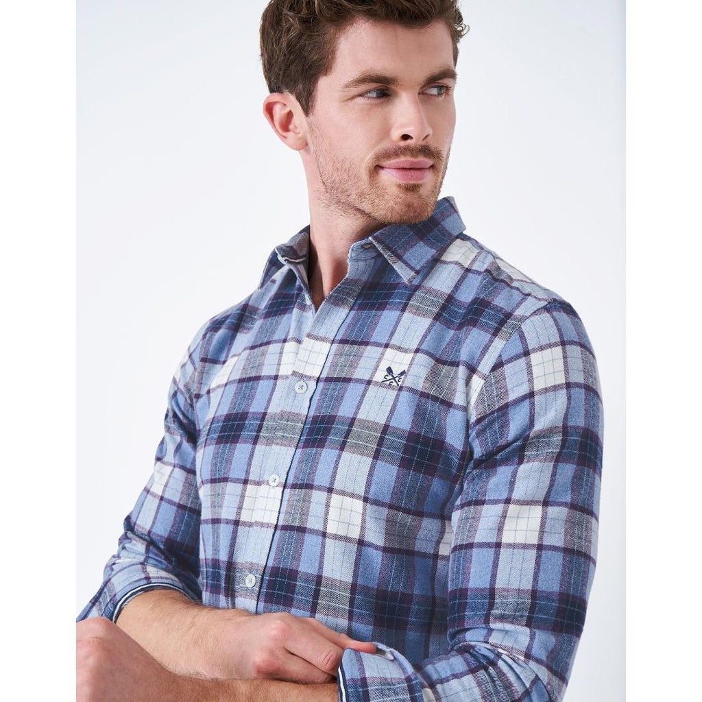 Crew Clothing Brushed Flannel Check Shirt - Blue Purple - Beales department store