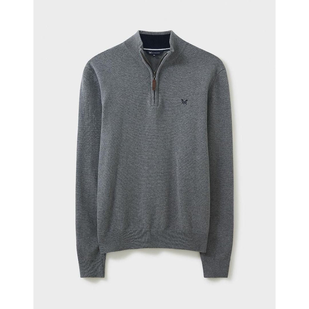 Crew Clothing Classic Half Zip Knit Jumper - Grey Marl - Beales department store