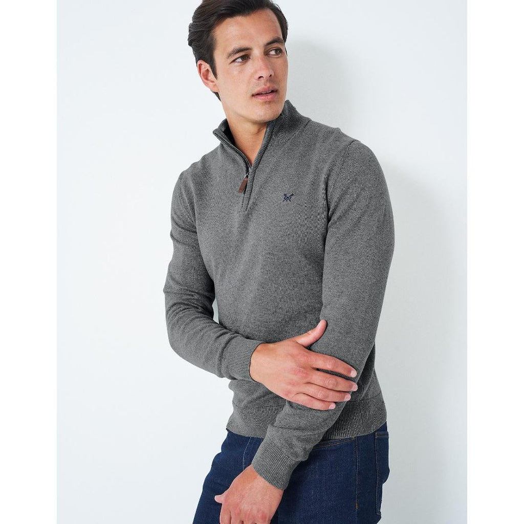 Crew Clothing Classic Half Zip Knit Jumper - Grey Marl - Beales department store