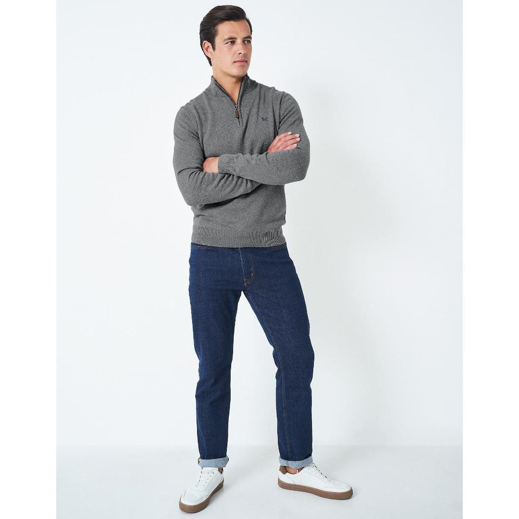 Crew Clothing Classic Half Zip Knit Jumper - Grey Marl - Beales department store