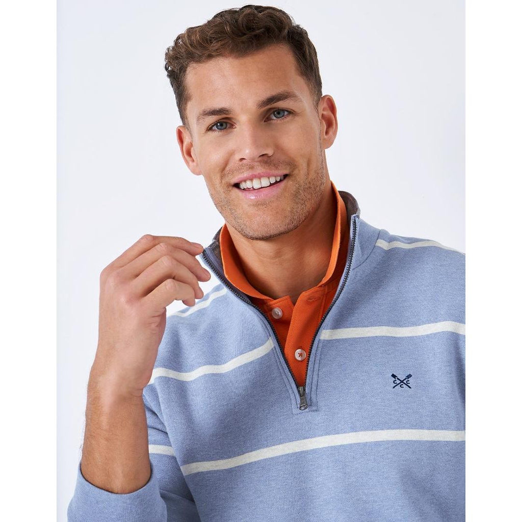 Crew Clothing Classic Half Zip Sweatshirt - Blue White Stripe - Beales department store