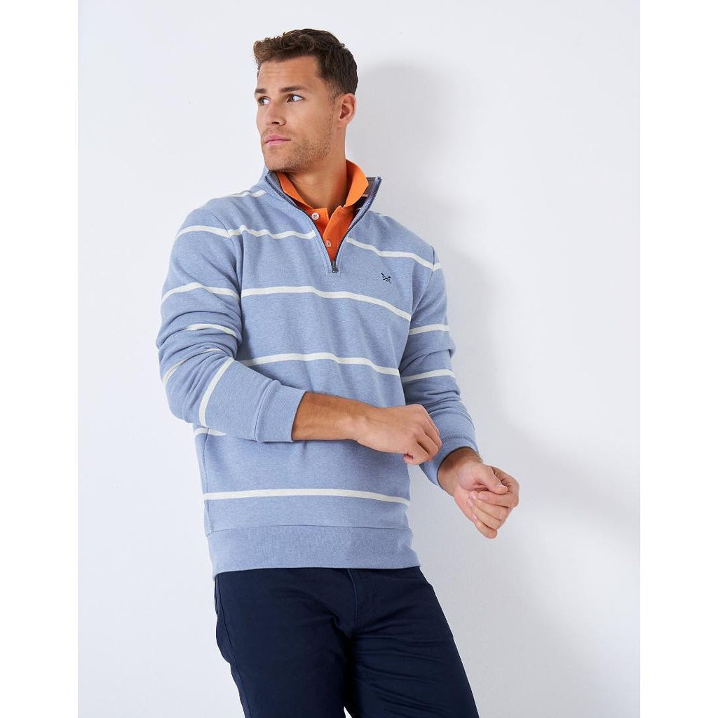 Crew Clothing Classic Half Zip Sweatshirt - Blue White Stripe - Beales department store