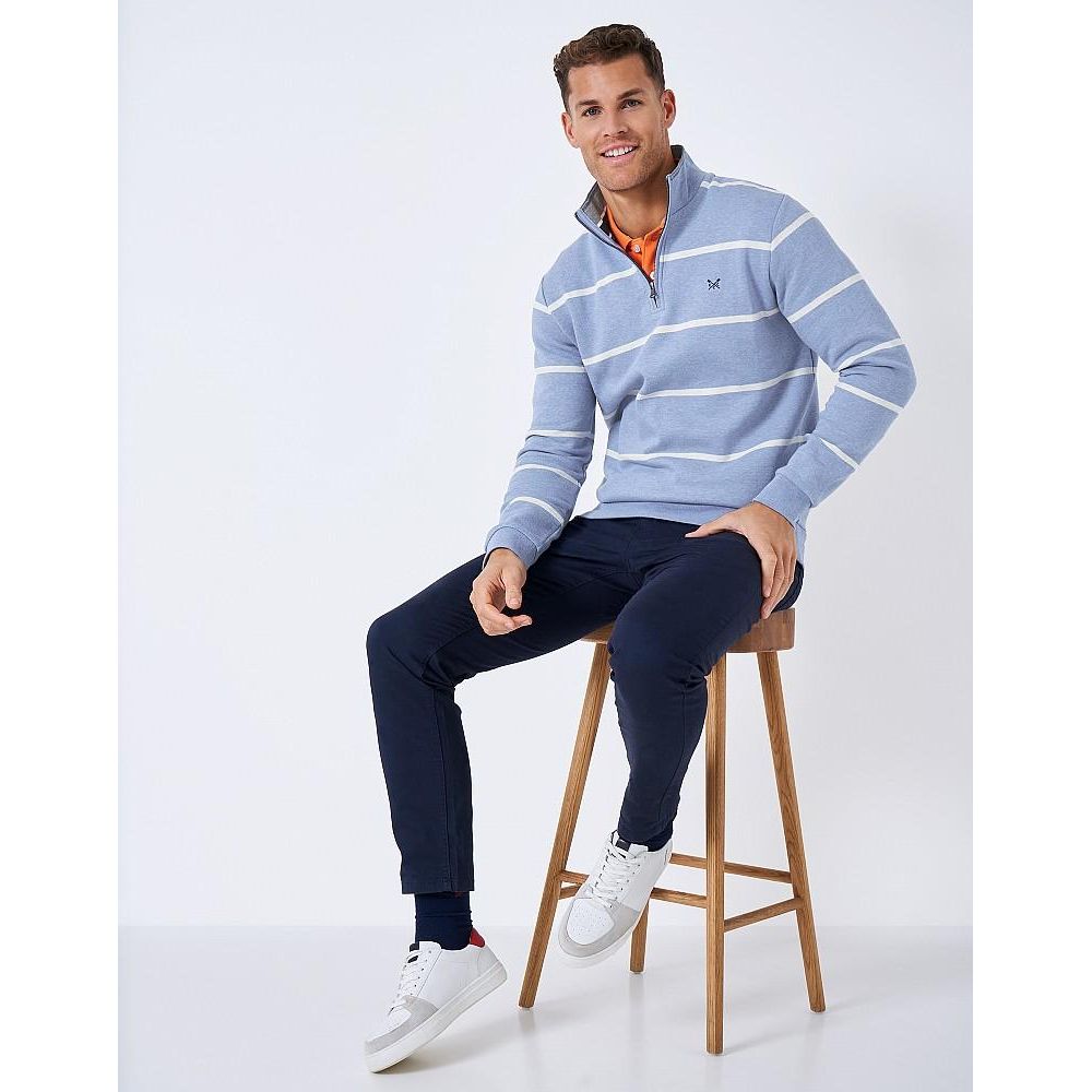 Crew Clothing Classic Half Zip Sweatshirt - Blue White Stripe - Beales department store