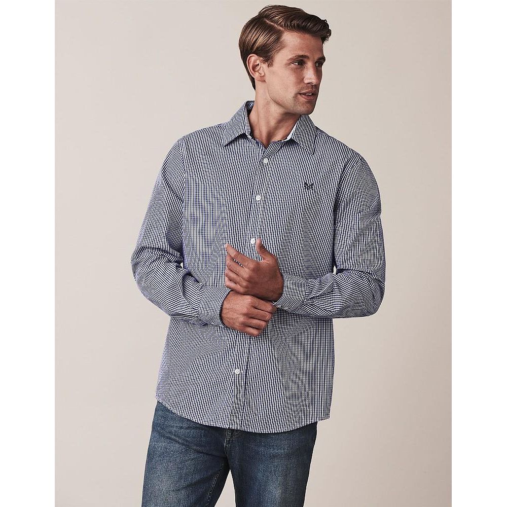 Crew Clothing Crew Classic Fit Micro Gingham Shirt - Ultramarine - Beales department store