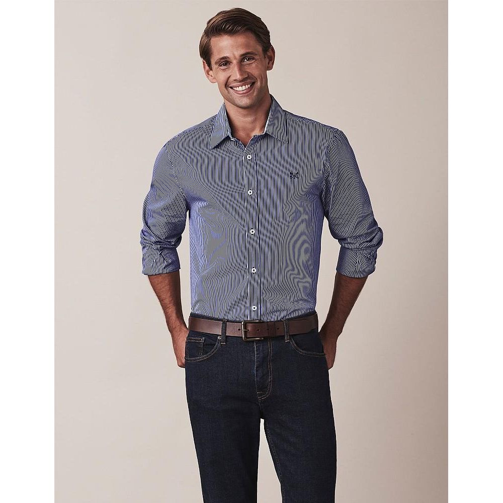 Crew Clothing Crew Classic Fit Micro Stripe Shirt - Ultramarine - Beales department store