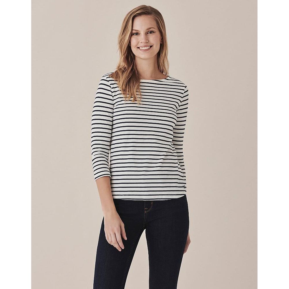 Crew Clothing Essential Breton Top - White & Navy Stripe - Beales department store