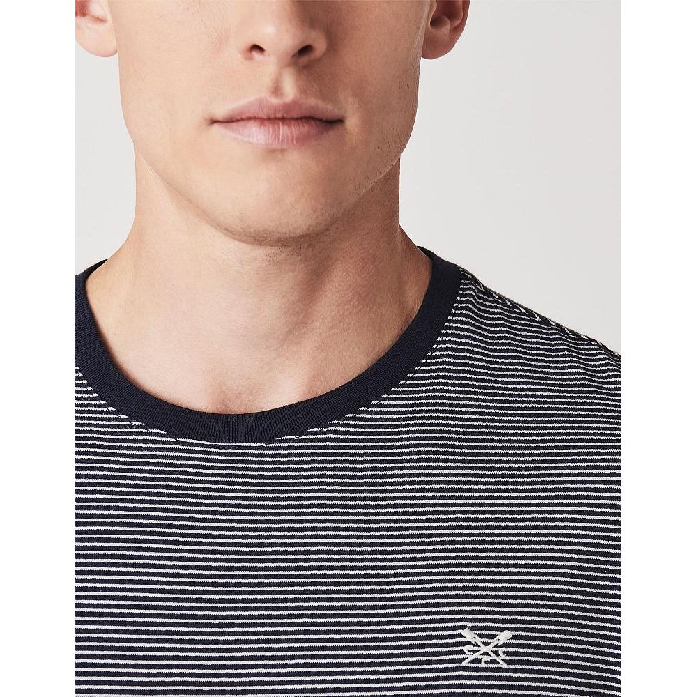 Crew Clothing Fine Stripe T - Shirt - Navy White Stripe - Beales department store