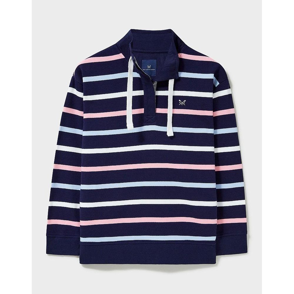 Crew Clothing Half Button Toggle Stripe Sweatshirt - Dark Navy Stripe - Beales department store