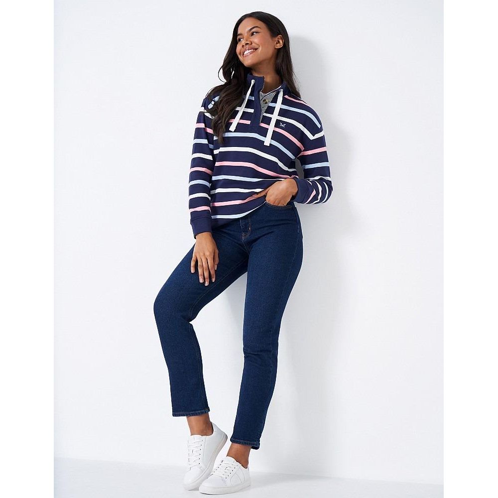 Crew Clothing Half Button Toggle Stripe Sweatshirt - Dark Navy Stripe - Beales department store