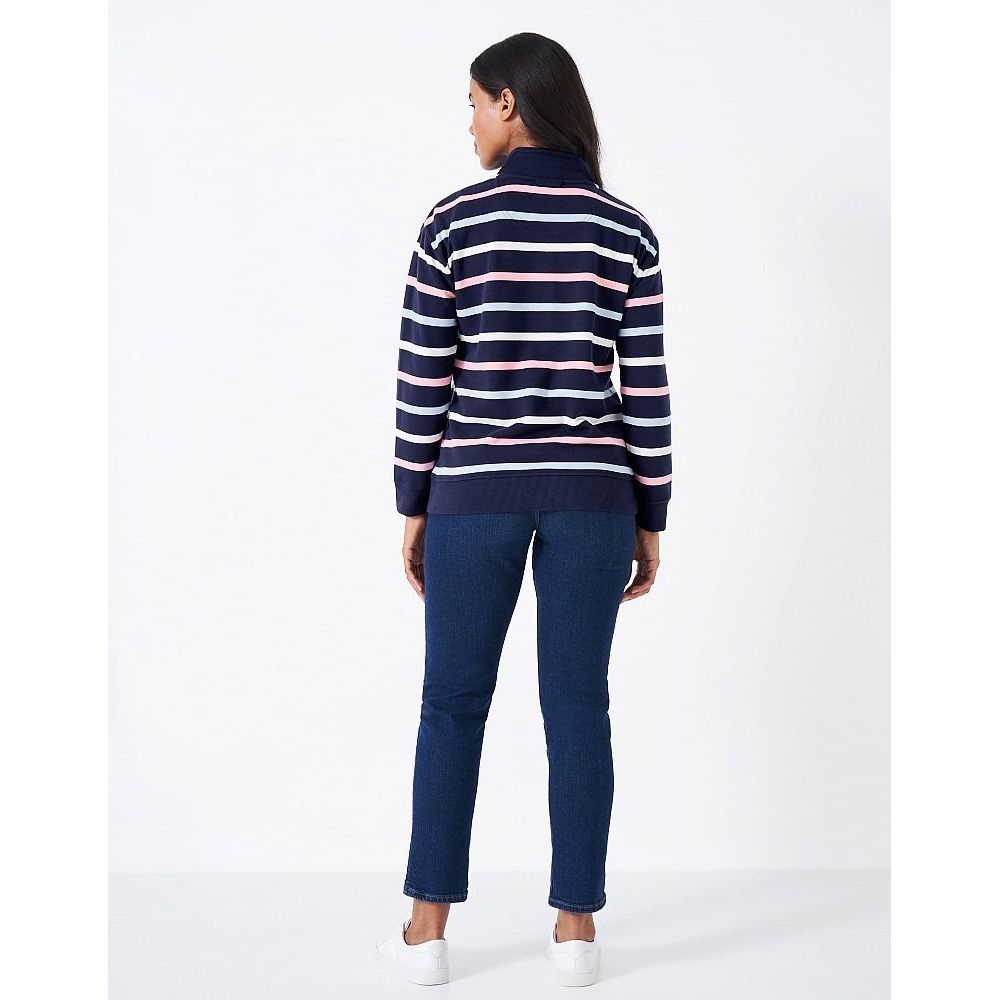 Crew Clothing Half Button Toggle Stripe Sweatshirt - Dark Navy Stripe - Beales department store