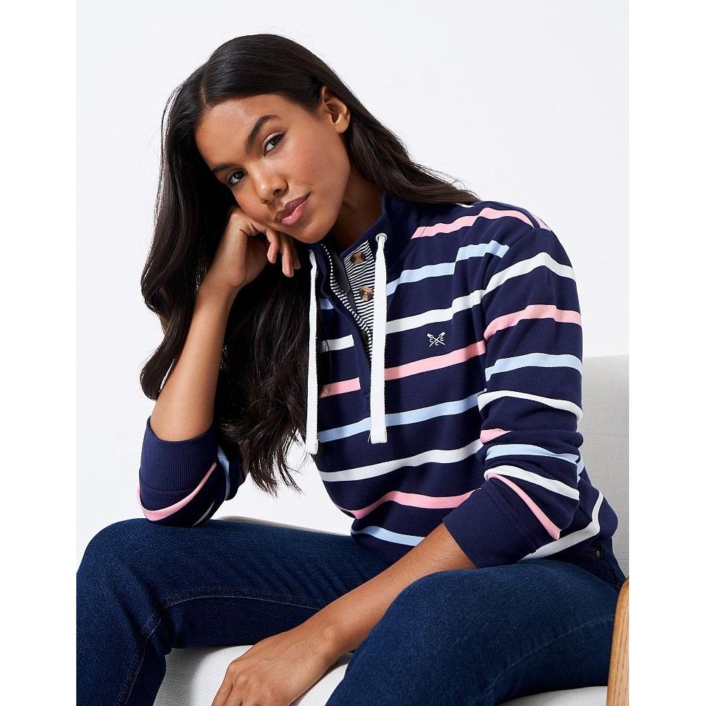 Crew Clothing Half Button Toggle Stripe Sweatshirt - Dark Navy Stripe - Beales department store