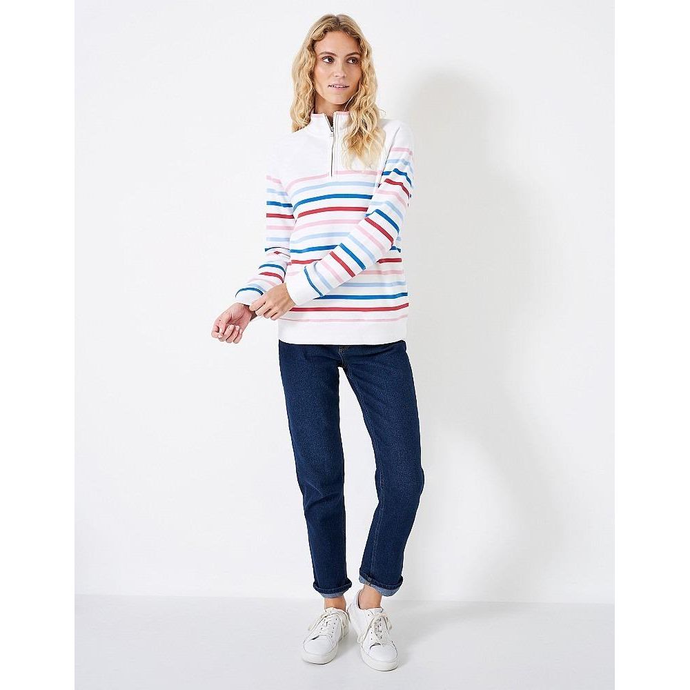 Crew Clothing Half Zip Stripe Sweatshirt - White Blue Pink Stripe - Beales department store