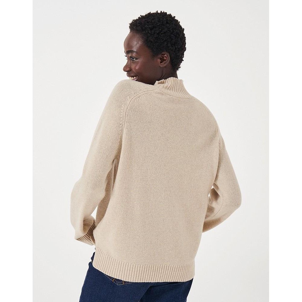 Crew Clothing Harmony Merino Wool Blend Funnel Neck Jumper - Oatmeal - Beales department store