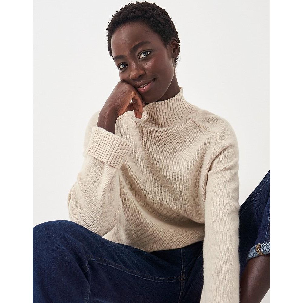 Crew Clothing Harmony Merino Wool Blend Funnel Neck Jumper - Oatmeal - Beales department store