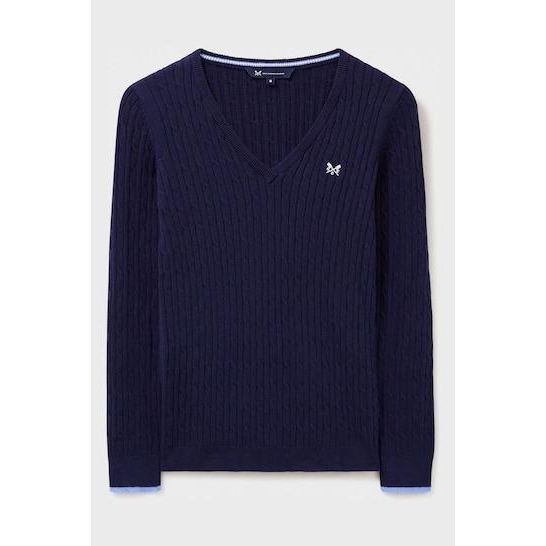 Crew Clothing Heritage V - Neck Cable Jumper - Navy - Beales department store