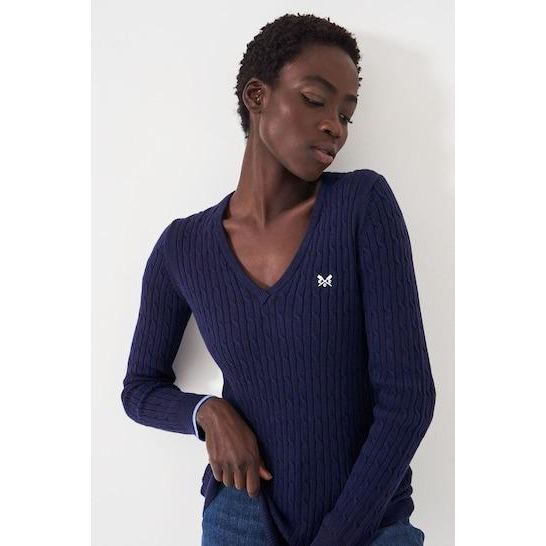 Crew Clothing Heritage V - Neck Cable Jumper - Navy - Beales department store