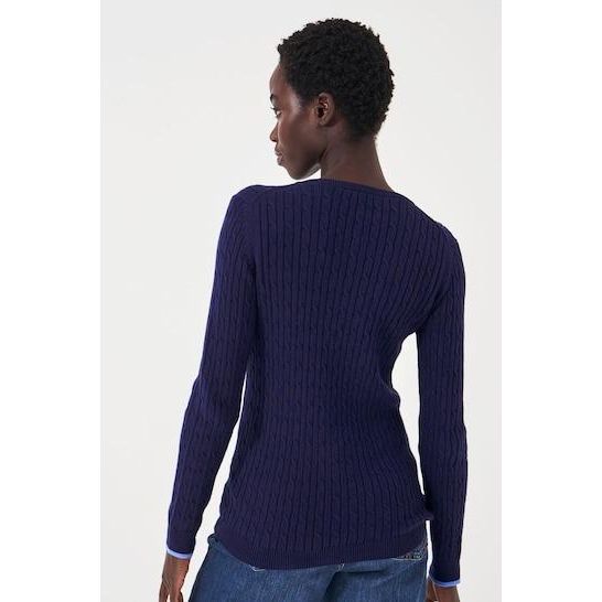 Crew Clothing Heritage V - Neck Cable Jumper - Navy - Beales department store