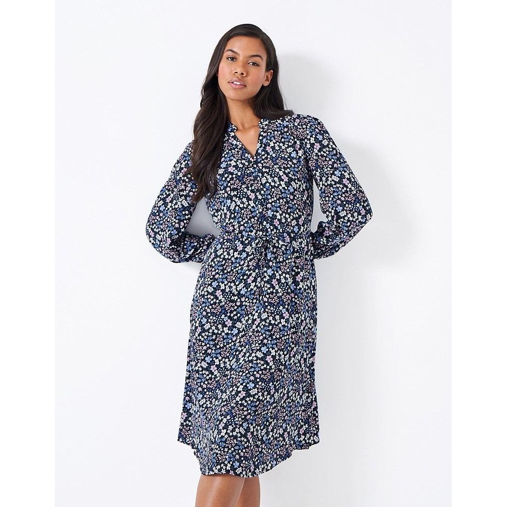 Crew Clothing Kimberley Tie Waist Dress - Blue Print - Beales department store