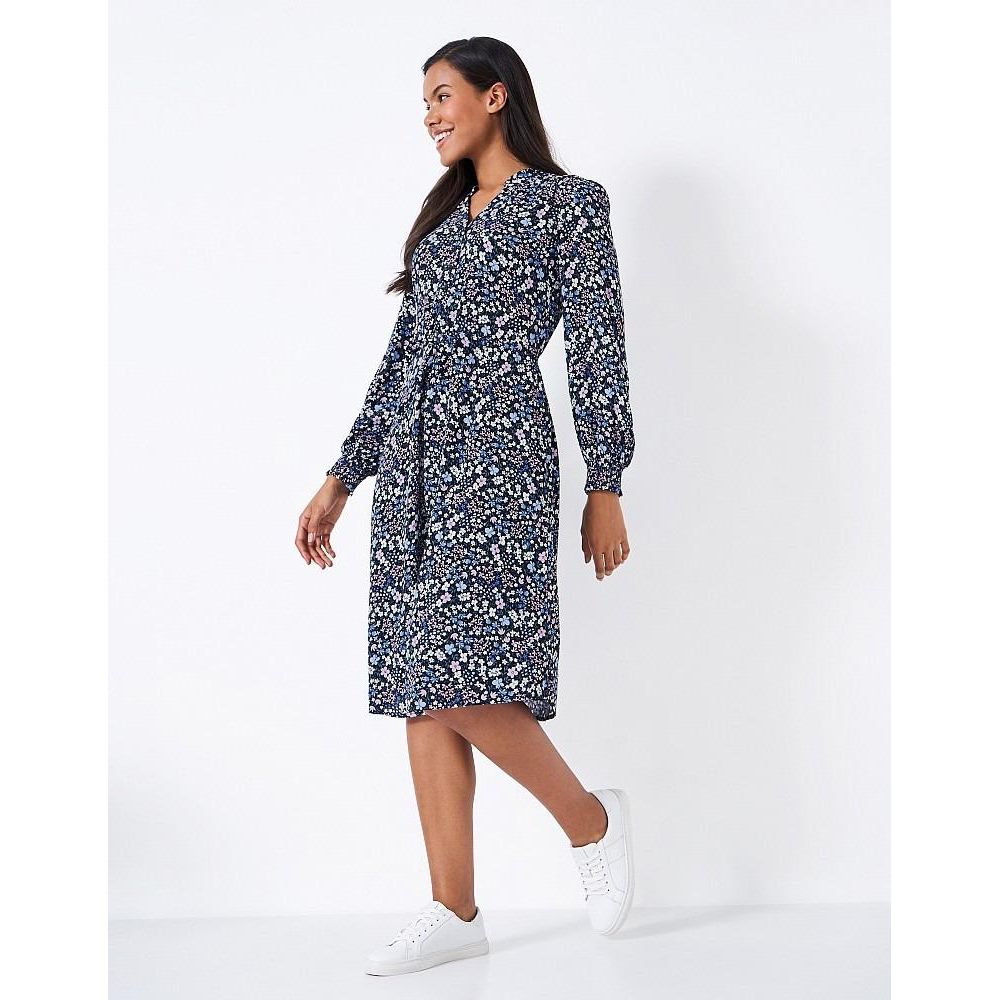 Crew Clothing Kimberley Tie Waist Dress - Blue Print - Beales department store